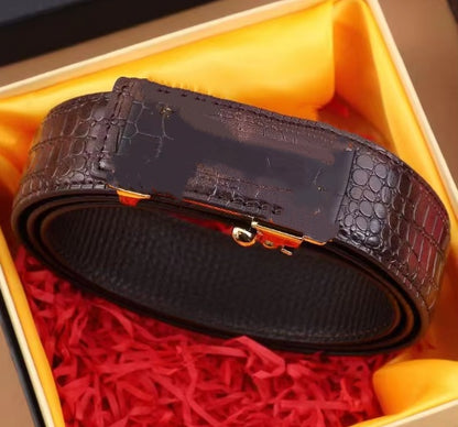 Cinturón de cuero genuino con hebilla automática para hombre, de alta calidad y de primera calidad.