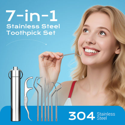 🦷 Set de Palillos Dentales Reutilizables de Acero con Estuche