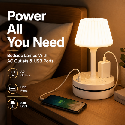 💡 Lámpara de mesilla con enchufes de CA y puertos USB