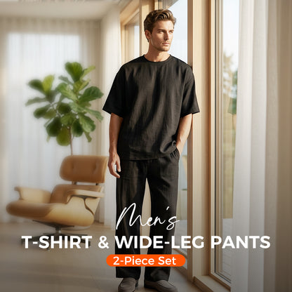 🎁 ¡50 % DE DESCUENTO POR TIEMPO LIMITADO! 👔 Conjunto de 2 piezas para hombre: camiseta y pantalones de pierna ancha – Moderno, cómodo y listo para llevar 💥