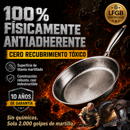 Sartén antiadherente sin revestimiento, forjada a mano. 🍳 [Resistente a los arañazos] Resistente a la lana de acero. Resistente a las espátulas metálicas.
