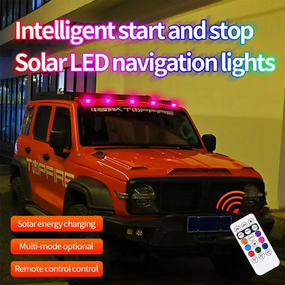 Luz estroboscópica RGB para techo de coche con energía solar, lámpara de señalización para cabina con control remoto, luces de advertencia LED inalámbricas sin perforación para camioneta, para acampar, visibilidad nocturna mejorada e iluminación interior.