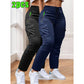 Pantalones de trabajo para mujer (2 piezas): largos, sin elásticos, con cintura ajustable con cordón para gimnasio, actividades al aire libre y uso diario.