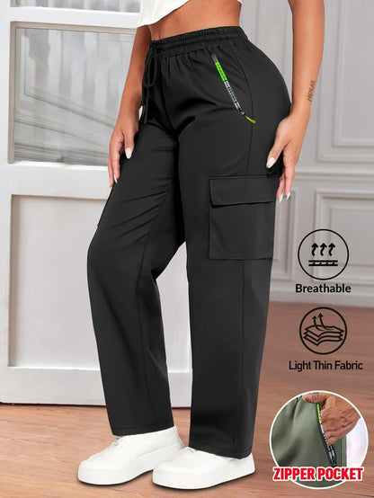 Pantalones de trabajo para mujer (2 piezas): largos, sin elásticos, con cintura ajustable con cordón para gimnasio, actividades al aire libre y uso diario.