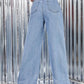 Jeans vintage ultralargos para mujer, diseño de bolsillo diagonal con botones, corte recto, pierna ancha, holgados, cintura alta, para todas las estaciones.