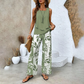 🌺 ¡Conjunto de dos piezas con estampado de moda para mujer – Combinación de camiseta sin mangas y pantalones!"