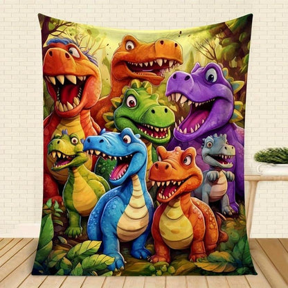 🎉Christmas Sale - ONLY ￡7.99 !!🎅🎄Soft Throw Blanket Cute Smiling Dinosaurs HD Digital Print Flannel🦕🔥