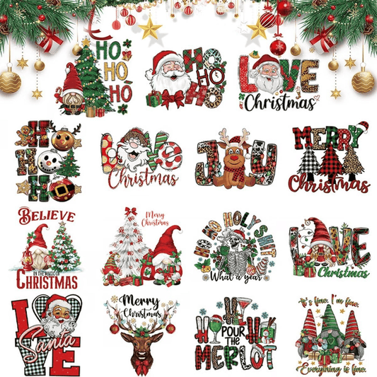 🎄Paquete de transferencia DTF de misterio navideño de 15 piezas para creaciones festivas de bricolaje
