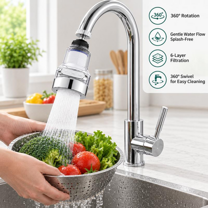 Filtro aireador de grifo giratorio de 360°, filtración de 6 capas, 3 modos de flujo de agua, diseño a prueba de salpicaduras, adecuado para lavar frutas y verduras en el fregadero de la cocina.