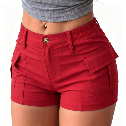 Pantalones cortos cargo de cintura alta para mujer con bolsillo