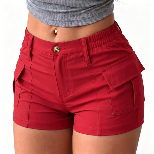 Pantalones cortos cargo de cintura alta para mujer con bolsillo