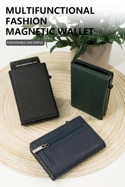 Cartera de piel con cierre magnético y bloqueo RFID Cartera de hombre con cierre magnétic