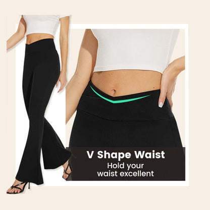 Pantalones acampanados de cintura alta y elásticos para mujer