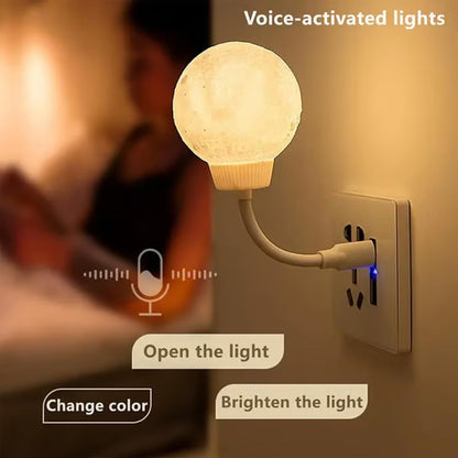 Luz nocturna inteligente con forma de luna y activación por voz