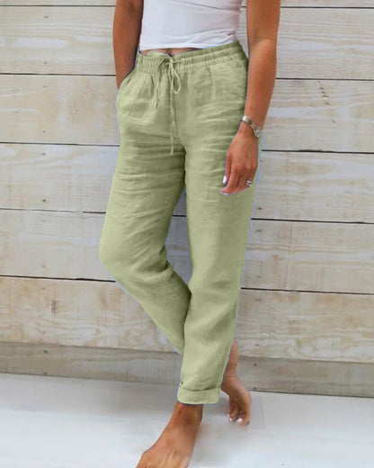 👖 ¡AHORA 50% DE DESCUENTO! 🌿 Pantalón de mujer con cintura elástica, algodón y lino, pernera ancha – transpirable, ligero y de ajuste cómodo