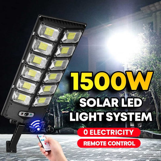 💎 ¡50% DE DESCUENTO! 💎 Sistema de iluminación LED solar de 1500 W: súper brillante, inalámbrico y resistente a la intemperie con sensor de movimiento + control remoto (IP65) ☀️💡