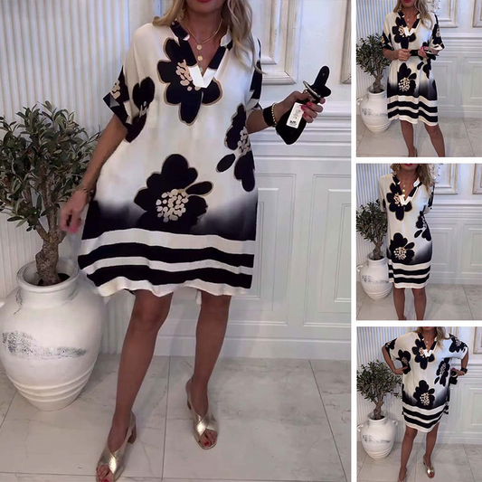 🌸2025 Nueva Moda🌸 Vestido de mujer con estampado suelto y profundo cuello en V