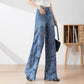 🔥 Venta de verano🔥 Pantalones de pierna ancha de mezclilla azul de cintura alta para mujer (paneles de encaje ahuecados
