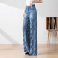 🔥 Venta de verano🔥 Pantalones de pierna ancha de mezclilla azul de cintura alta para mujer (paneles de encaje ahuecados