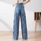 🔥 Venta de verano🔥 Pantalones de pierna ancha de mezclilla azul de cintura alta para mujer (paneles de encaje ahuecados