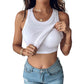 Camiseta sin mangas de canalé con sujetador con repisa para mujer