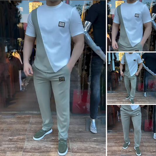 ⏳Conjunto especial de top y pantalones casuales para hombre con cuello redondo y pantalones por tiempo limitado⏰