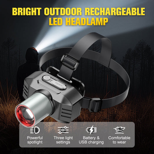 Linterna frontal LED recargable brillante para exteriore