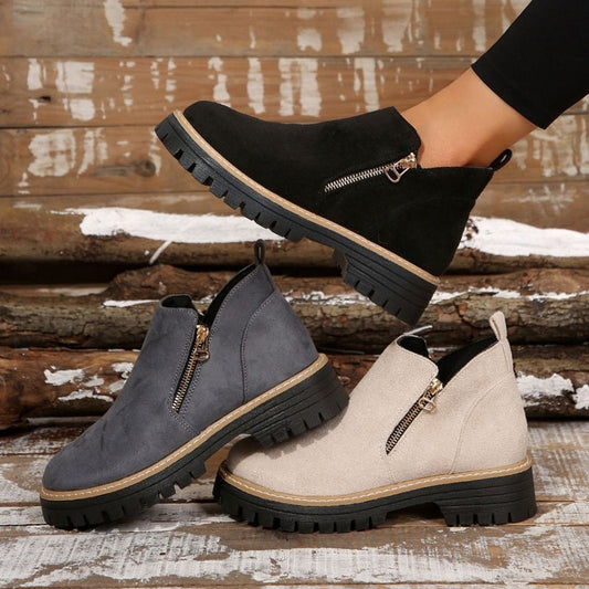 Botines de punta redonda para mujer con cremallera latera