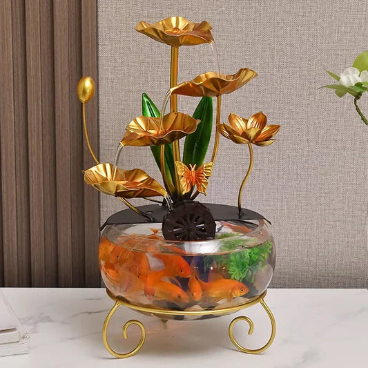 Adorno creativo de lujo en forma de pecera con forma de loto