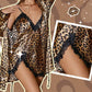 Conjunto de bata y camisón con estampado de leopardo sex