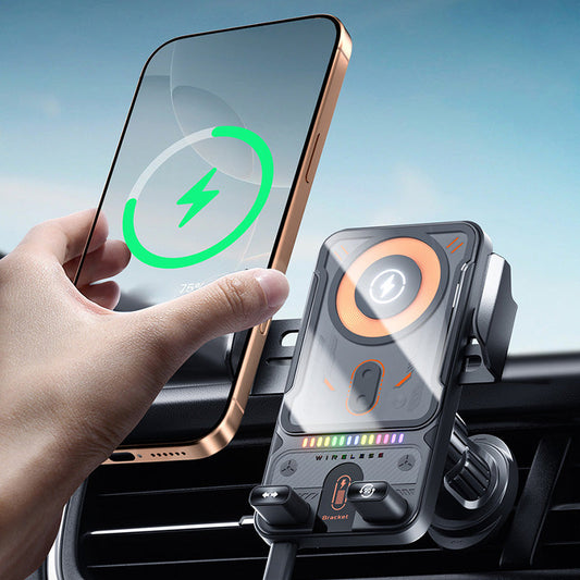 Soporte de teléfono para coche inteligente 2 en 1 con rotación automática y cargador inalámbric
