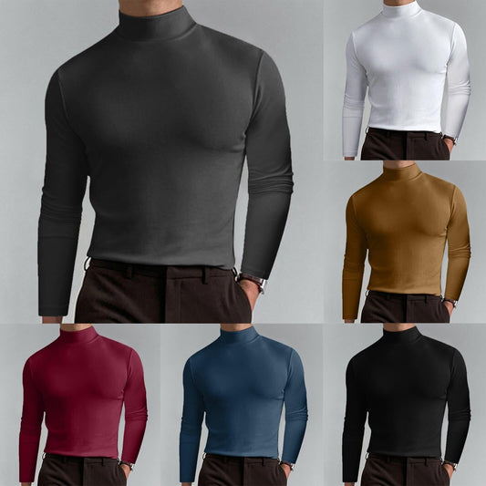 Camiseta de manga larga para hombre con cuello alto y corte ajustado