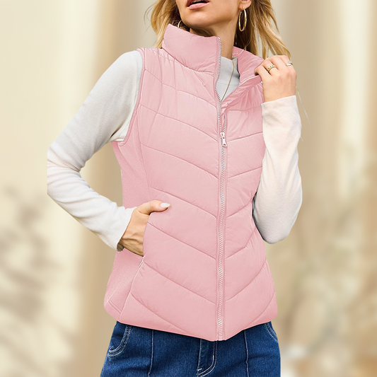 Chaleco con cuello alto y abrigo para mujer