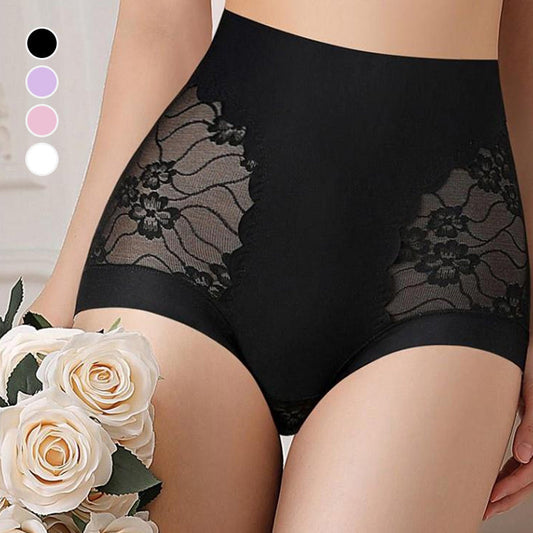 Braga de Cintura Alta con Encaje, Sin Costuras, Elástica y Sedosa para Mujer