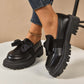 Mocasines elegantes de plataforma con laz