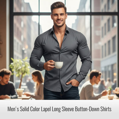 🔥VENTA DEL ÚLTIMO DÍA 50% DE DESCUENTO🔥Camisas de botones de manga larga con solapa de color sólido para hombre
