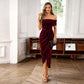 Vestido largo fruncido con hombros descubiertos para muje