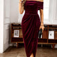 Vestido largo fruncido con hombros descubiertos para muje