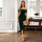 Vestido largo fruncido con hombros descubiertos para muje