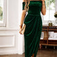 Vestido largo fruncido con hombros descubiertos para muje