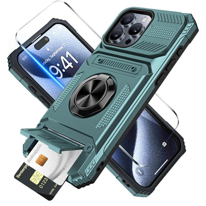 Funda para iPhone con tarjetero y anillo de agarr