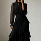 Vestido Midi de mujer con escote en forma de ojal de cerradura y volantes