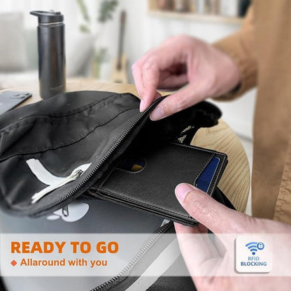 Cartera delgada plegable para hombre con bloqueo RFID.