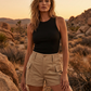 Pantalones cortos cargo de cintura alta para mujer con bolsillo