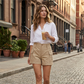 Pantalones cortos cargo de cintura alta para mujer con bolsillo