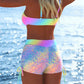 Conjunto de bikini con cordón ajustable y shorts tipo bóxer para mujer