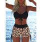Conjunto de bikini con cordón ajustable y shorts tipo bóxer para mujer