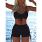 Conjunto de bikini con cordón ajustable y shorts tipo bóxer para mujer