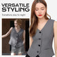 Elegante chaleco de mujer con cuello en V y botones en la parte delantera.