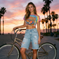 Pantalones cortos vaqueros rasgados de talle alto para mujer